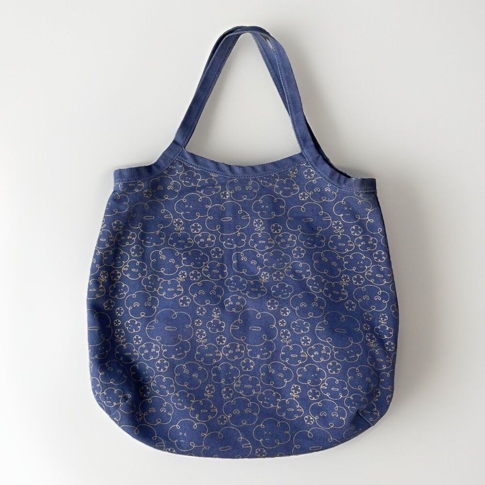 Noodoll London Navy Blue Cloud Smiles Canvas Bag Tote Purse Cotton